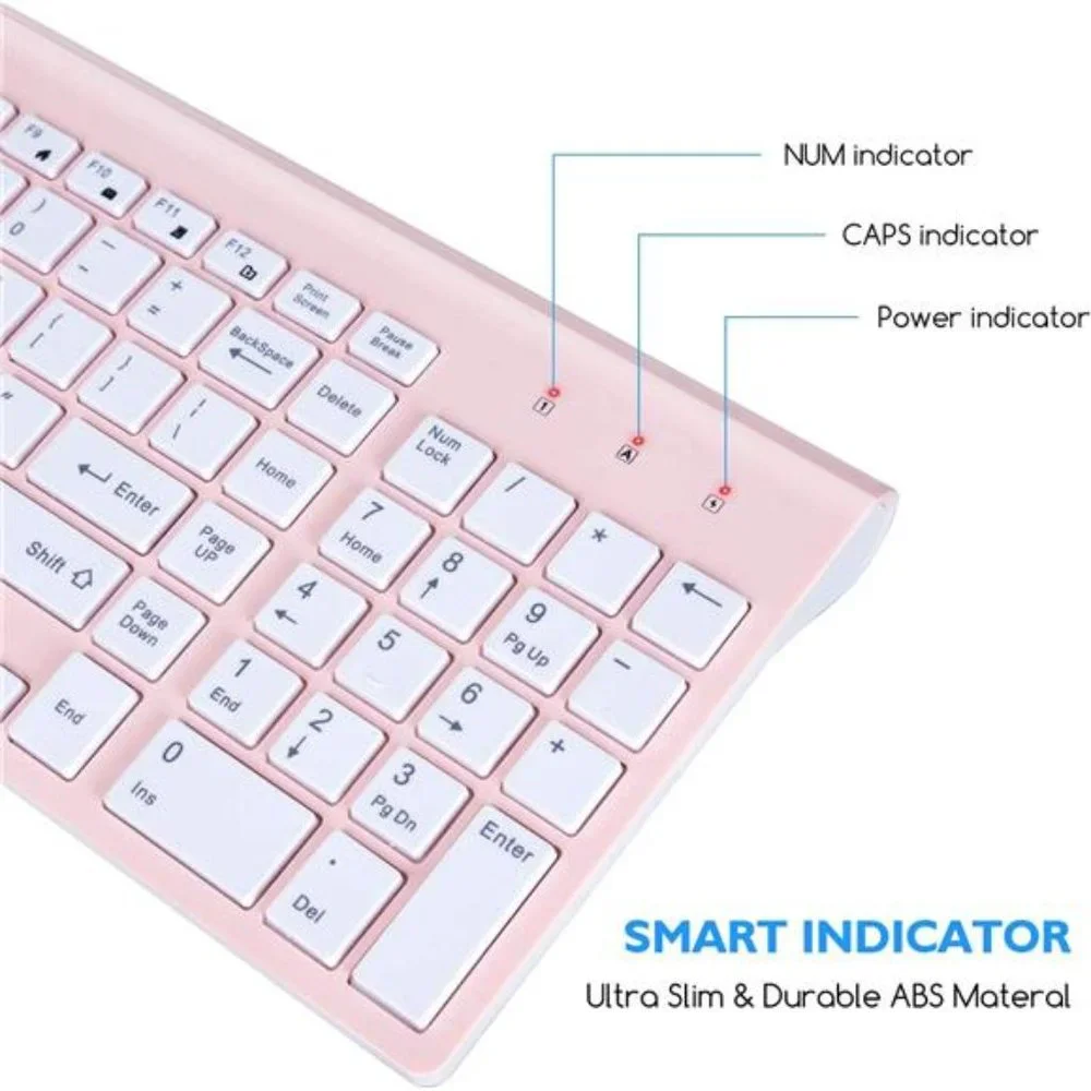Pink Wireless Keyboard and Mouse Combo, cimetech Compact Full Size Pink Wireless